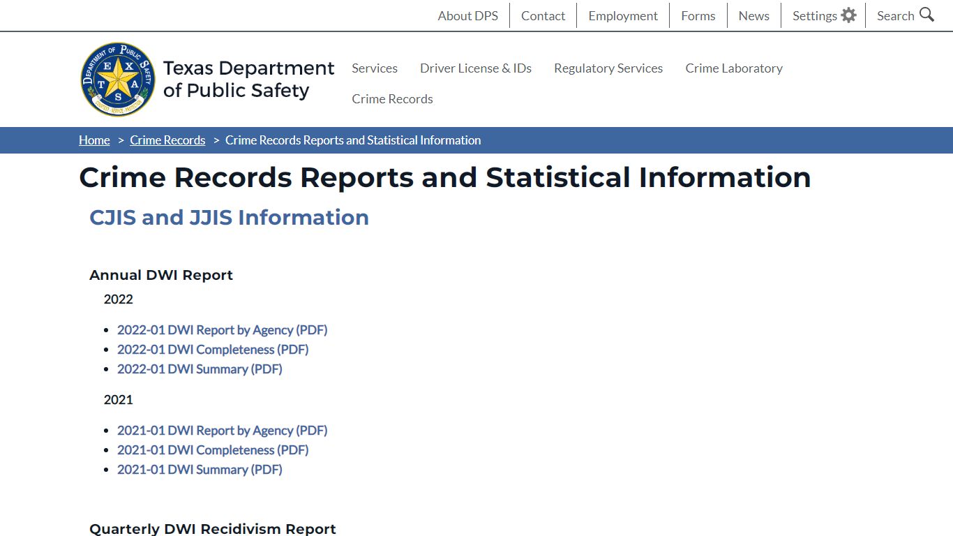 Crime Records Reports and Statistical Information